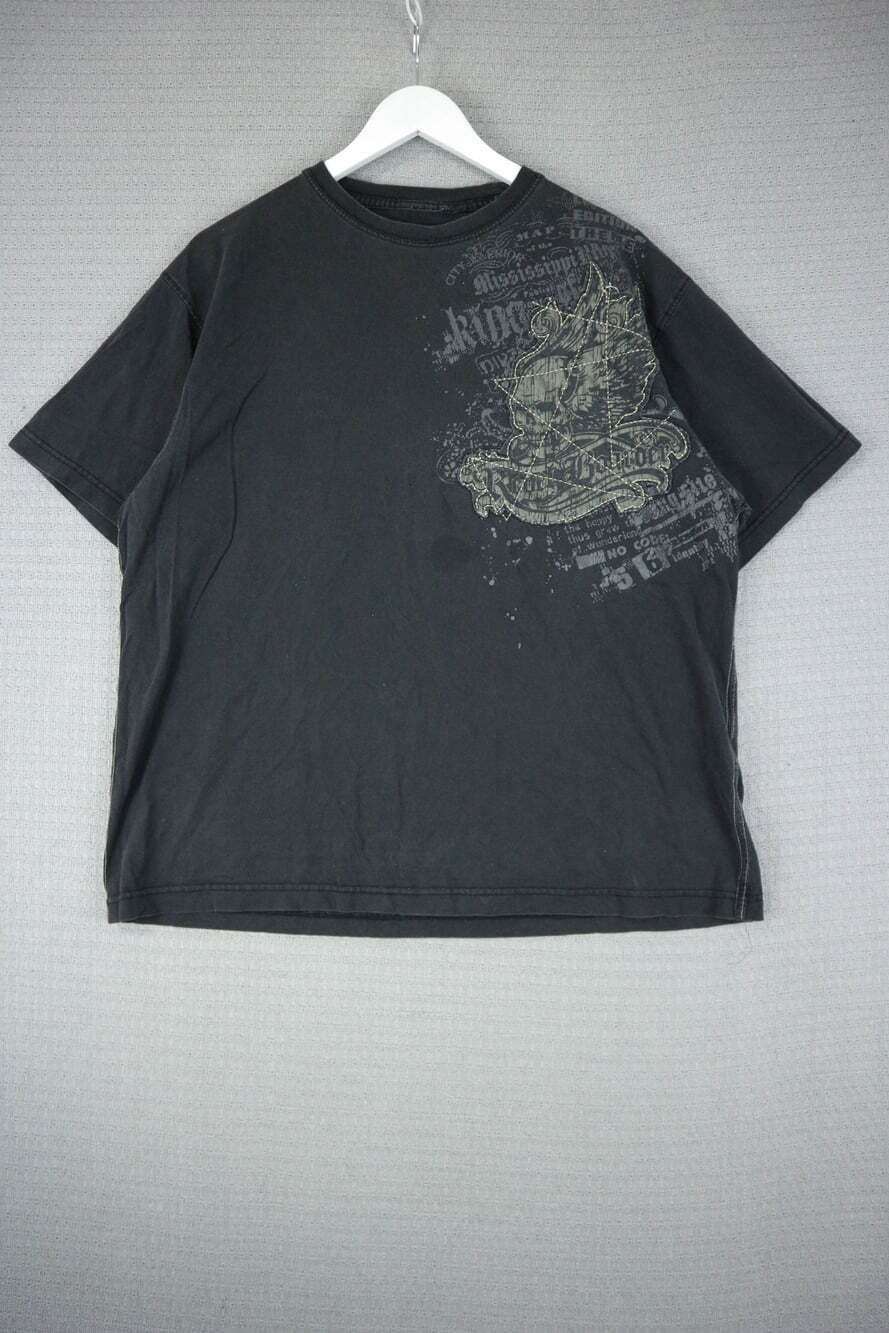 Men's Graphic Print Short Sleeve T-Shirt Black Size L Streetwear Hip Hop Y2K